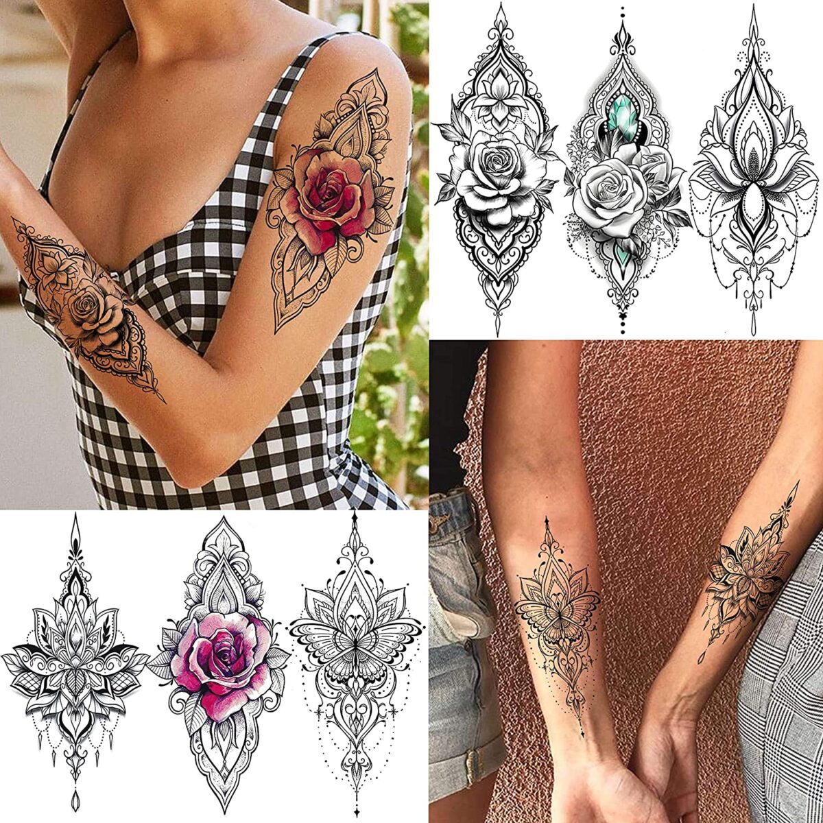 TASROI 32 Sheets Sexy Black Henna Temporary Tattoos For Women Girls